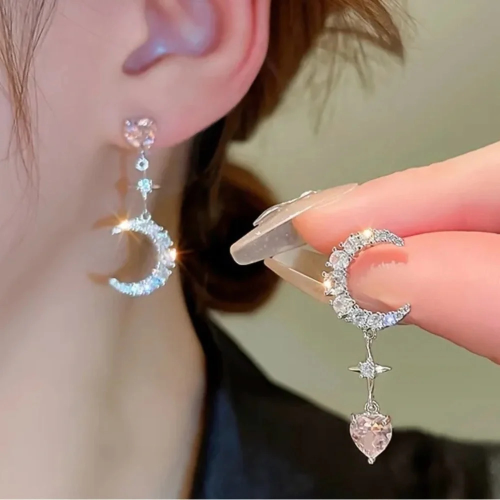 Moon and stars mismatch rhinestone earrings- new!!